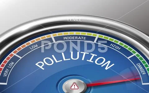 Pollution conceptual 3d illustration meter indicator Stock Illustration
