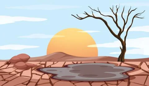 Pollution control scene with dry land Illustrazione stock