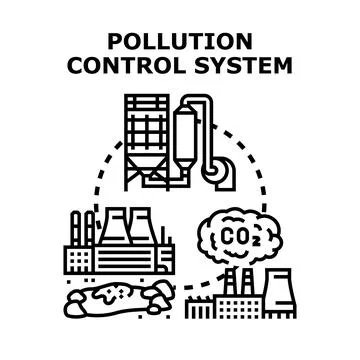 Pollution control system managing industrial emissions and waste Illustrazione stock