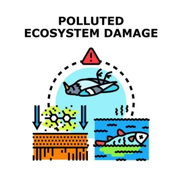 Pollution damaging ecosystem causing environmental disaster concept Stock Illustration