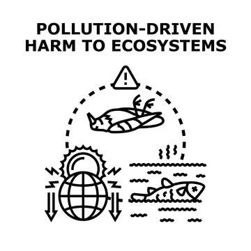 Pollution driving ecosystem threat and environmental harm Stock Illustration