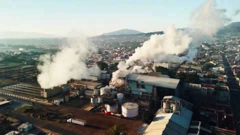 Pollution emissions at industrial plant in the middle of the city. Mexico Stock Footage 296651253