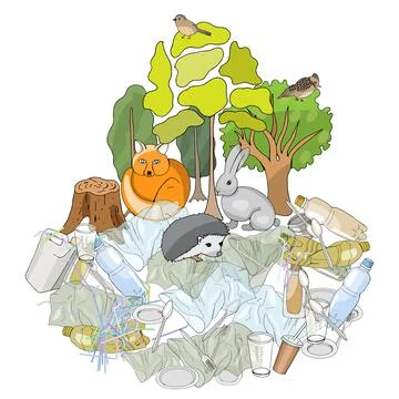 Pollution of the environment. Full trash can. Garbage and waste in forests Stock Illustration