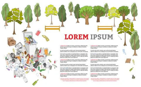 Pollution of the environment. Full trash can Stock Illustration