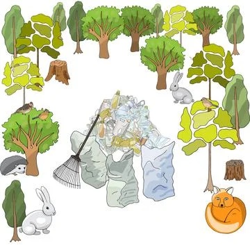 Pollution of the environment. Garbage and waste in forests, in wildlife Stock Illustration