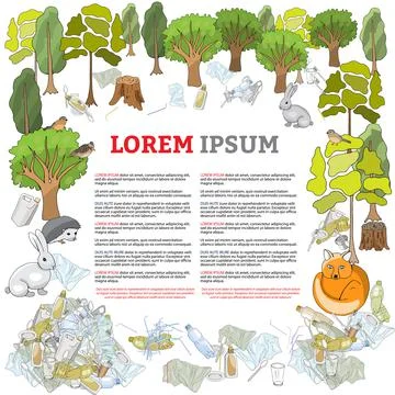 Pollution of the environment. Garbage and waste in forests, in wildlife. Diff Stock Illustration