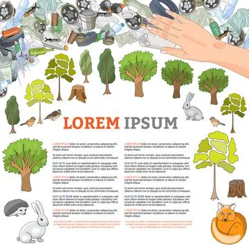 Pollution of the environment. Garbage and waste in forests, in wildlife. Diff Stock Illustration