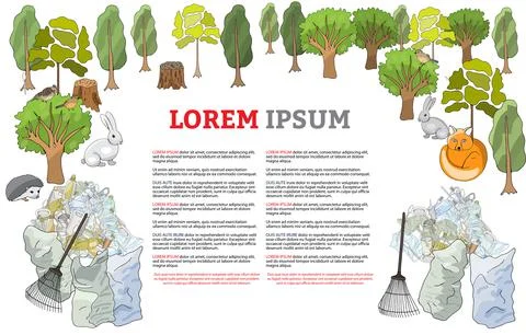 Pollution of the environment. Garbage and waste in forests, in wildlife Stock Illustration