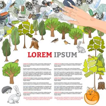 Pollution of the environment. Garbage and waste in forests, in wildlife. Diff Stock Illustration