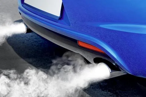 Pollution of environment from powerful car Stock-Fotos