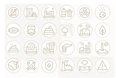 Pollution featuring 24 64x64 Vector Icons in Thin Line Design Stock Illustration