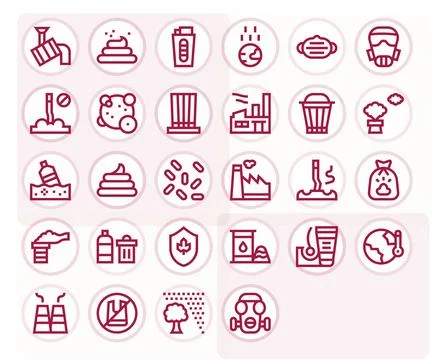 Pollution featuring 28 256x256 Vector Icons in Bold Line Design Stock Illustration