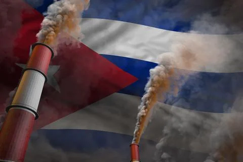 Pollution fight in Cuba concept of two large factory pipes Stock Illustration