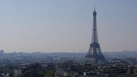 Pollution, Fog, Eiffel tower, Paris, France Stock Footage 107357177