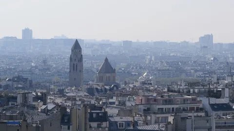 Pollution, Fog, Eiffel tower, Paris, France Stock Footage 107358924