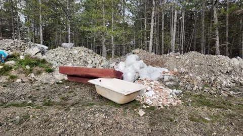Pollution in Forest, Discarded Bathtub Stock Footage 288832529