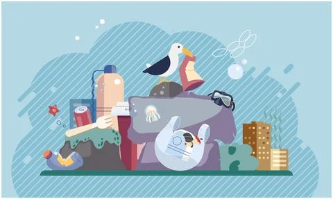 Pollution with garbage and waste big problem due to human activities and Stock Illustration