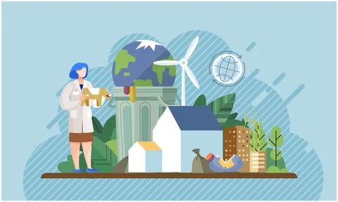 Pollution with garbage and waste big problem due to human activities and Stock Illustration