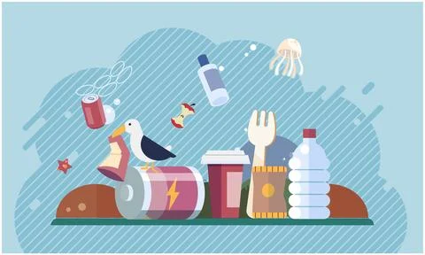 Pollution with garbage and waste big problem due to human activities and Stock Illustration