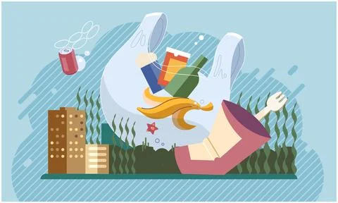 Pollution with garbage and waste big problem due to human activities and Stock Illustration