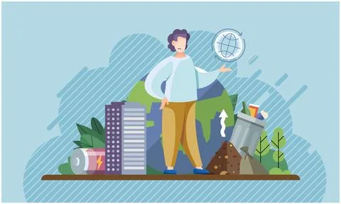 Pollution with garbage and waste big problem due to human activities and Stock Illustration