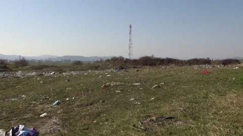 Pollution at a garbage dump with litter and industrial waste Stock Footage 36241956