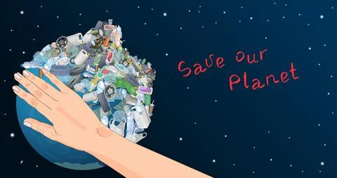 The pollution, garbage, plastic, bags on the planet. The concept of ecology a Stock Illustration
