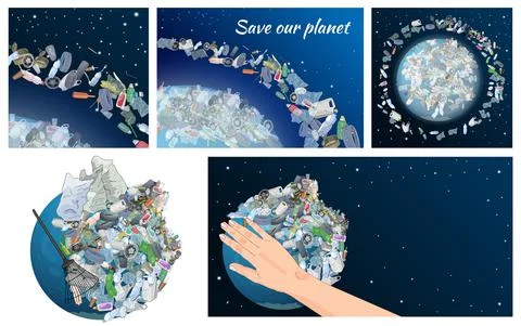 The pollution, garbage, plastic, bags on the planet Illustrazione stock