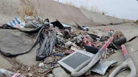 Pollution Grunge Trash Waste Garbage in Ditch Wash Environment California USA Video stock 155204740