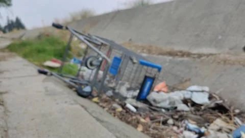 Pollution Grunge Trash Waste Garbage in Ditch Wash Environment California USA 스톡 동영상 155208842