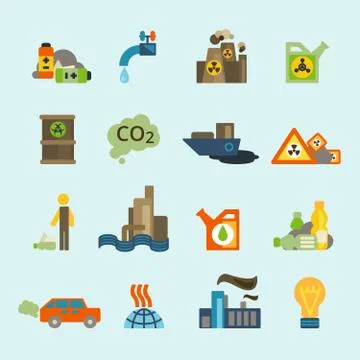 Pollution icon set Stock Illustration