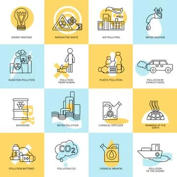 Pollution icon set Stock Illustration