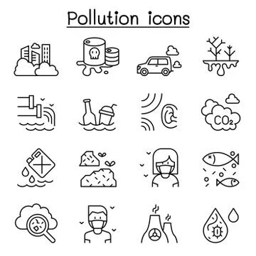 Pollution icon set in thin line style Stock-Illustration