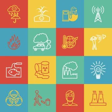 Pollution icons set Illustrazione stock