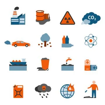 Pollution Icons Set Illustrazione stock