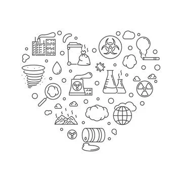 Pollution line heart shaped vector illustration. Polluted Environment banner Stock Illustration