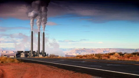 Pollution from Power Station Chimneys Stock Footage
