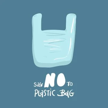 Pollution problem concept. Say no to plastic bag. Cartoon image of cellophane Stock Illustration