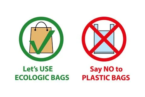 Pollution problem concept.Say no to plastic bags and use ecology Bags. Stock Illustration