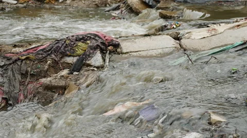 Pollution in the river Stock Footage 139339299
