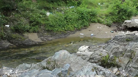 Pollution on River Shore Видео 46124307