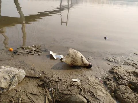 Pollution in the river || yamuna river pollution Stock Photos