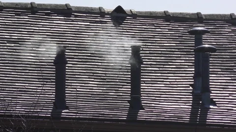 Pollution smoking chimneys close up Stock Footage 103142585