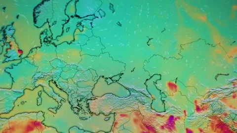 Pollution visualization Europe particles Computer Screen Camera shot pixels.. Stock Footage 337140427