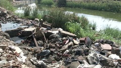 Pollution by water stream - Third World Country Video stock 44568758