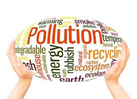 Pollution word cloud hand sphere concept Stock Photos