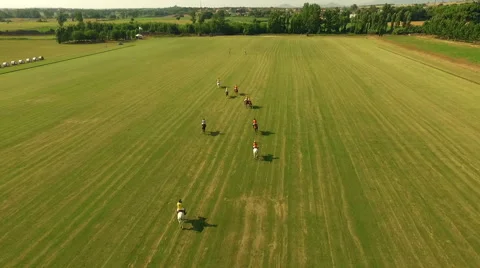 Polo challenge. Slight slow motion. N Aerial drone sho Stock Footage 64620869