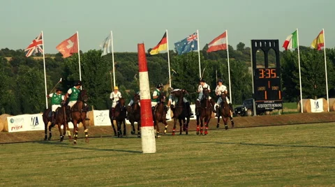 Polo challenge. Slight slow motion. N Crowded jockeys Stock Footage 64622563