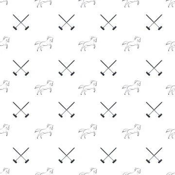 Polo seamless pattern, running horses and cross-sticks for polo. Stock Illustration
