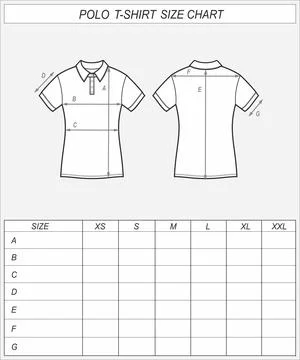 Polo tshirt size chart. T shirt front and back Stock Illustration